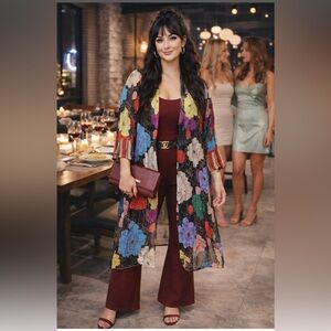 New Blank London Floral Multicolor Kimono gold filament lines M/L 🌹🌺🌸